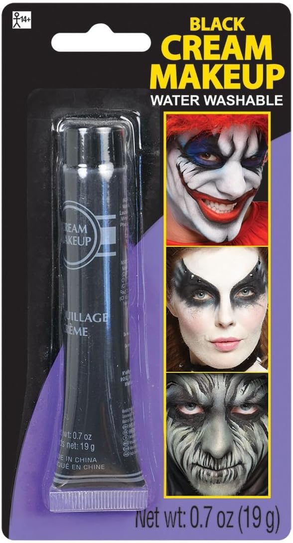 Black Cream Makeup Tube - 0.7 oz. (Pack of 1) - Vibrant Color & Pigmented Perfect for Festive & Creative Looks