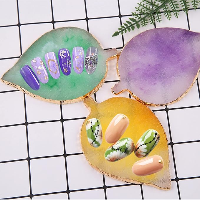 1 Piece Nail Art Palette Nail Polish Palette Mixing Palette Makeup Plate Nail Plates for Nail Art Nail Tip Holder Nail Art Display (Blue Leaf)