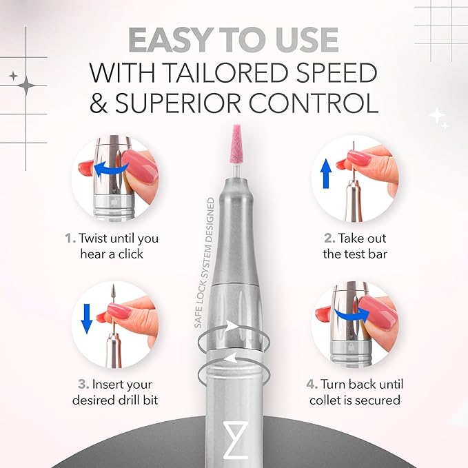 M Mase- Professional Nail Drill Machine - Coreless 2-in-1 Nail File - Electric, Cordless, 35000 RPM, HD Display - Electric Nail Drill for Professional & Home Use (White)