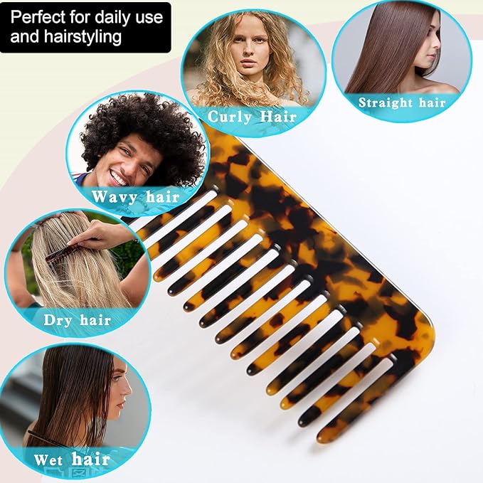 Fsmiling Hair Detangling Comb, Small Travel Purse Wide Tooth Pocket Comb for Thick Curly Wavy Hair, Acetate Hair Detangler Comb for Wet And Dry, 2 Pack