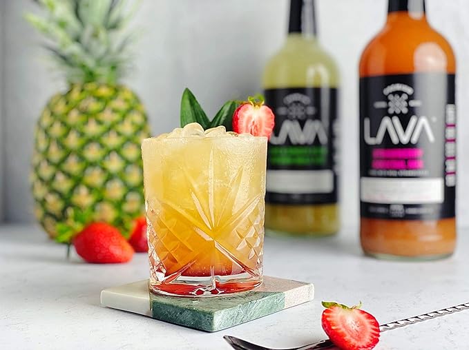 LAVA Premium Strawberry Margarita Mix Strawberry Daiquiri Mix, Made with Real Strawberries, Agave, Key Lime, No Artificial Sweeteners, Lots of Flavor, Ready to Use, 1-Liter (33.8oz) Glass Bottle