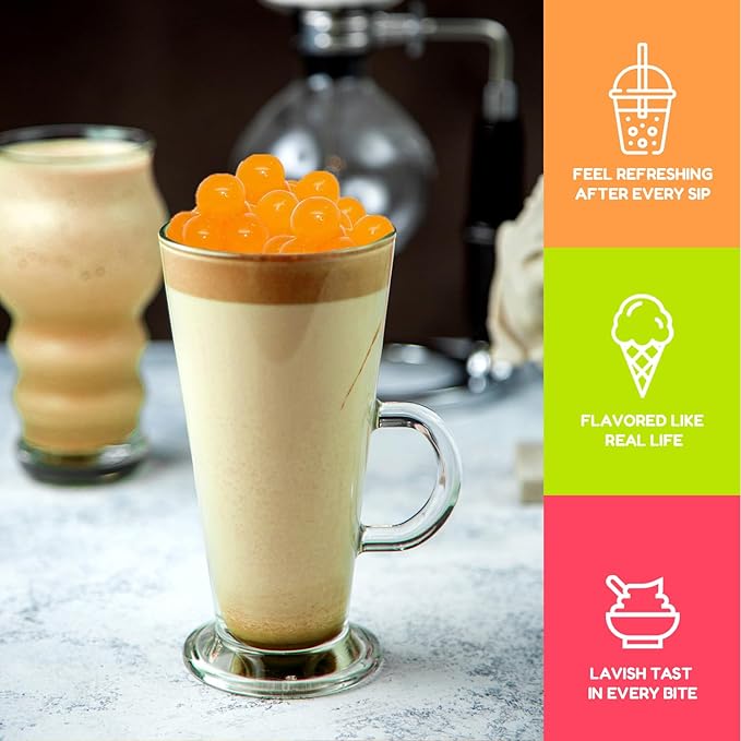 Fanale Passion Fruit Popping Boba Pearls, Vegan, Non GMO, Gluten Free, Fat Free, Perfect for Bubble Tea, Smoothies, Ice Cream, Desserts, and Beverages.