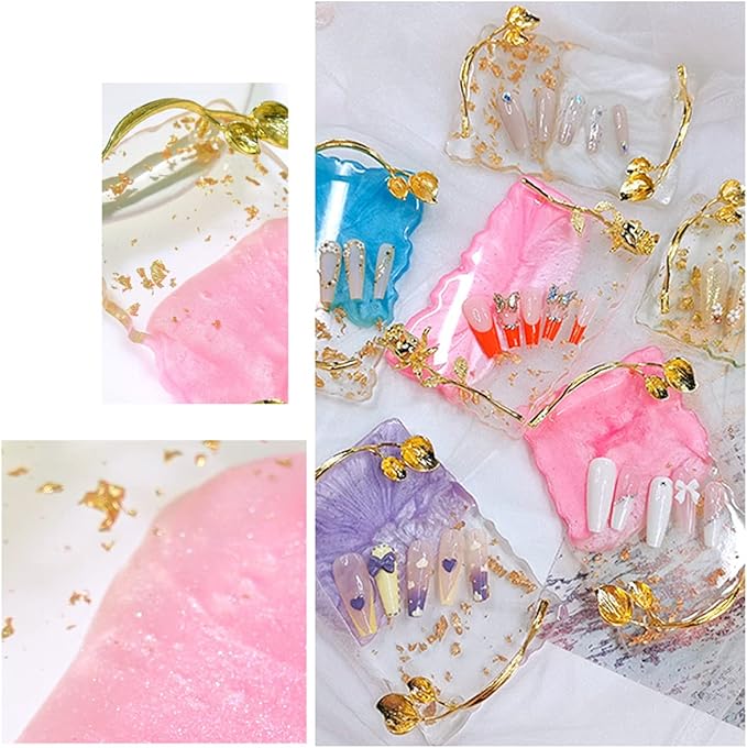 2023 Retro Nail Art Palette, Nail Painting Mixed Color Palette with Leaves Handle, Nail Holder Gel Color Makeup Display Board Pallet (Purple)