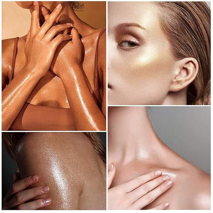 MAEPEOR Shimmer Body Luminizer 5 Colors Moisturizing Glow Illuminator Smooth and Non-sticky Summer Body Highlighter For Face & Body (80ML, 03 Bronze Gold)