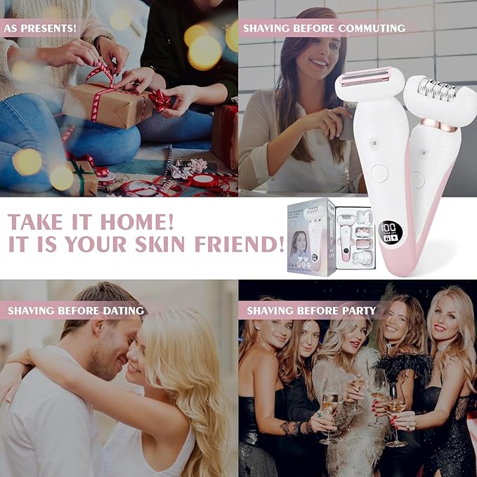 5 in 1 Electric Shaver for Women,Epilators Hair Removal for Women's Body, Electric Razor for Women Legs Public Area Bikini Trimmer, Face Scrubber, Facial Cleaning Brush Dry Wet Gift Set (Pink)