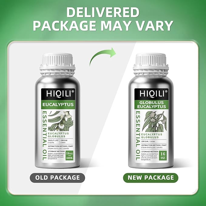 HIQILI Eucalyptus Essential Oil for Spray, Diffuser & Skin, 100% Pure Undiluted - 16 Fl Oz