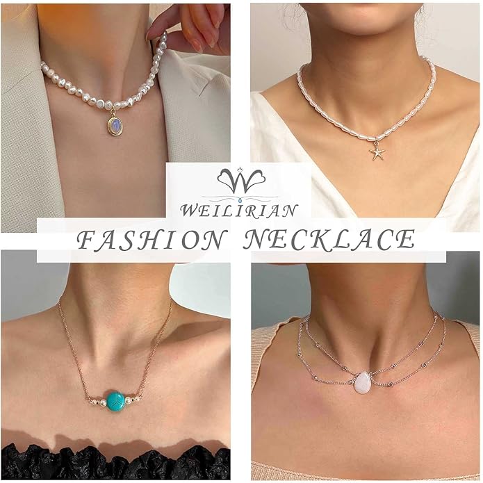 Layered Teardrop Pendant Necklace Teardrop Natural Stone Necklace Teardrop Gemstone Necklace Chain White Teardrop Necklace Choker Gold Satellite Chain Necklace Jewelry for Women and Girls