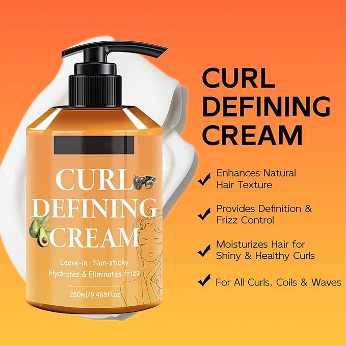 Curl Defining Cream, Anti Frizz Curling Cream for Enhances Wavy Hair and Curly Hair Hydrating Argan Oil Hair Mask Long-Lasting Styling Volume 9.46 FL OZ