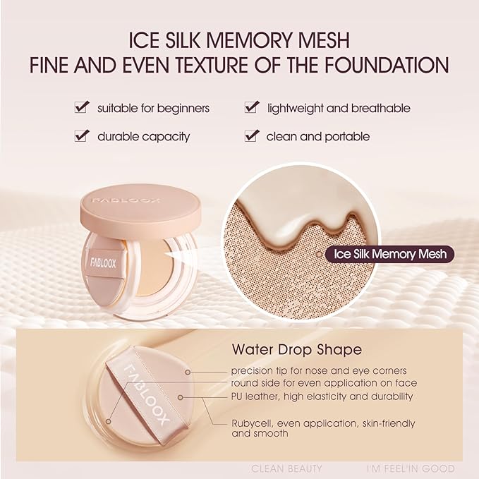 Cellglow Pro Lasting Cushion Foundation, Brighten Skin Skincare Foundation Cushion Natural Coverage Nourishing Makeup, Breathable and Lightweight, Vegan, Warm Vanilla, Refill Included