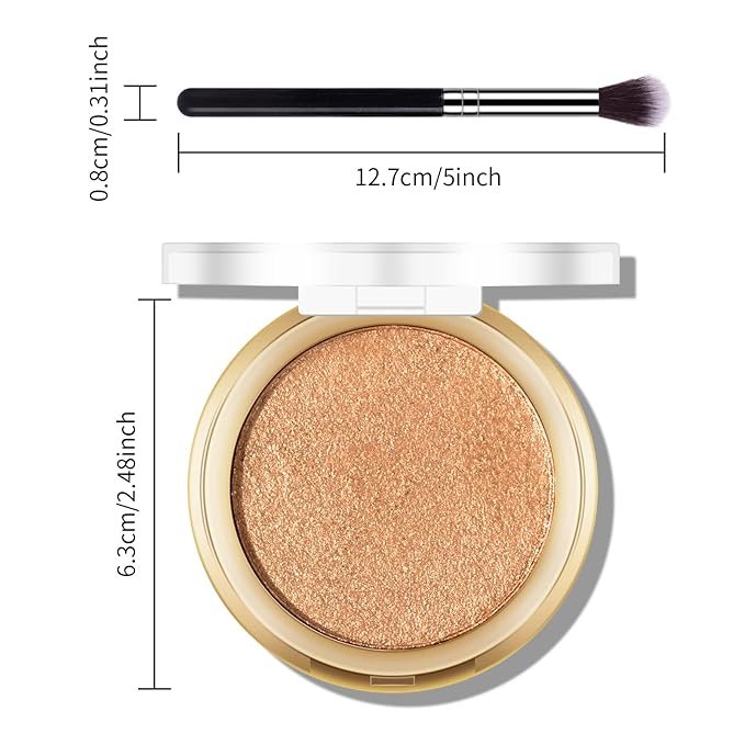 Baked Highlighter Powder Palette, Makeup Highlighter Powder Palette Sheer Shimmering Finish Face Highlighters Makeup Iluminadores de Maquillaje #06 Bronze Glow