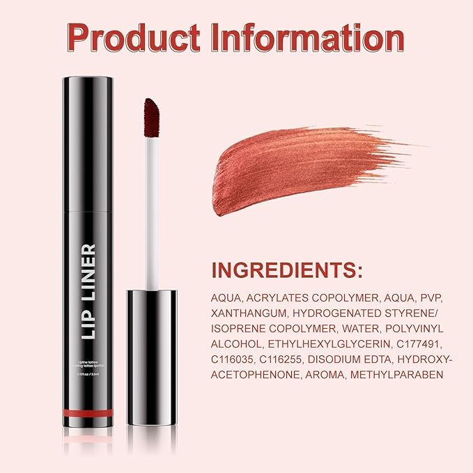 Lip Stain Peel Off - Lip Liner Waterproof, Lip Liner Stain Transfer Proof & Plumping, Moisturizing Non-Stick Cup Matte Finish Stay On All Day, Rose Color