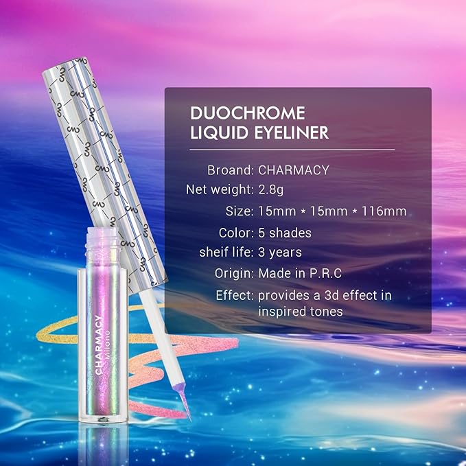 CHARMACY Chameleon Liquid Eyeliner, Liquid Glitter Eyeliner, Highly Pigmented, Metallic MultiColor Shifting waterproof Eyeliner, Ultra-Fine Tip, Longwearing, Smudge-proof (#306)