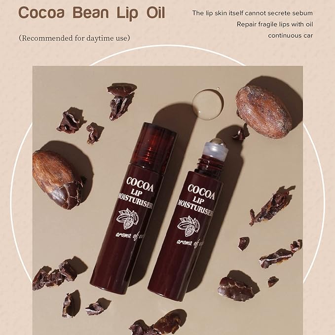 Hydrating Oil, 2pcs Roll On Hydrating Lip Gloss, 5ml Moisturizing Lip Balm Cocoa Bean Milk Lip Oil Hydrating Nourishing Day Night Repair
