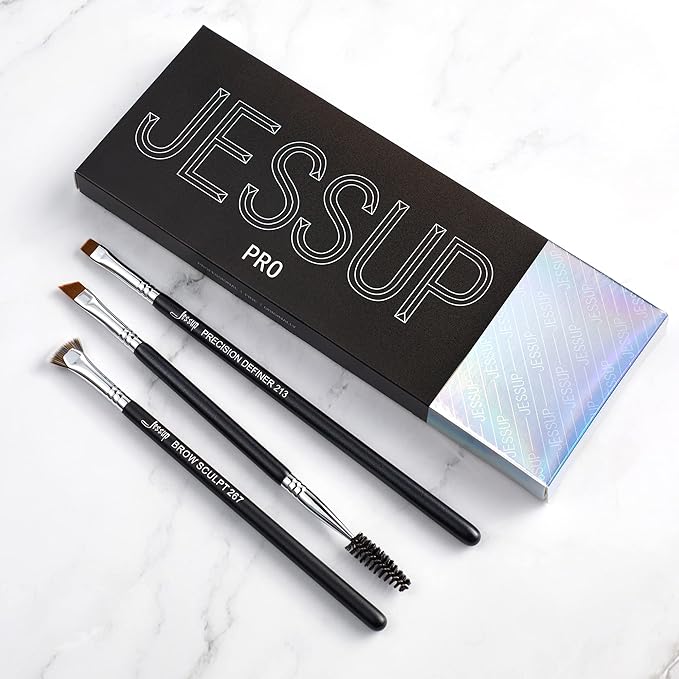 Jessup Eyebrow Makeup Brush Set Professional, Precision Define Sculpt, Flat Angled Spoolie Brushes, Cruelty-Free Synthetic Bristles 3PCS, T326