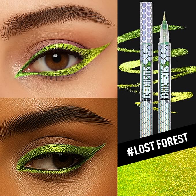 Chameleon Metallic Duochrome Liquid Eyeliner, Color Shifting Shimmery Eye Liner, Duo-color Waterproof Long Lasting Glitter Eye Makeup Pen Eyeliners (Lost Forest)