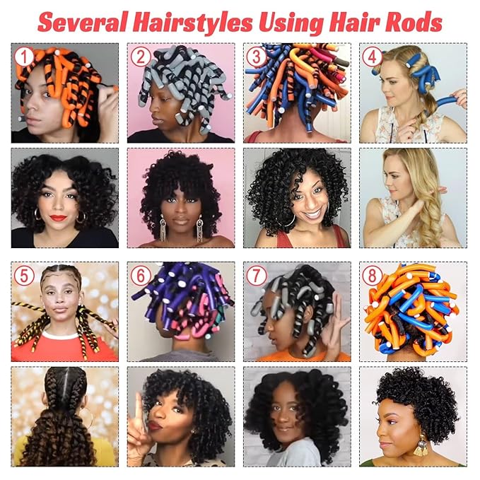 30PCS 9.45" Flexible Foam Curling Rods, Twist Heatless Hair Rollers for Women, Girls, Long and Short Hair, Sleep-In (0.71 x 9.45 Inch, Random Color)