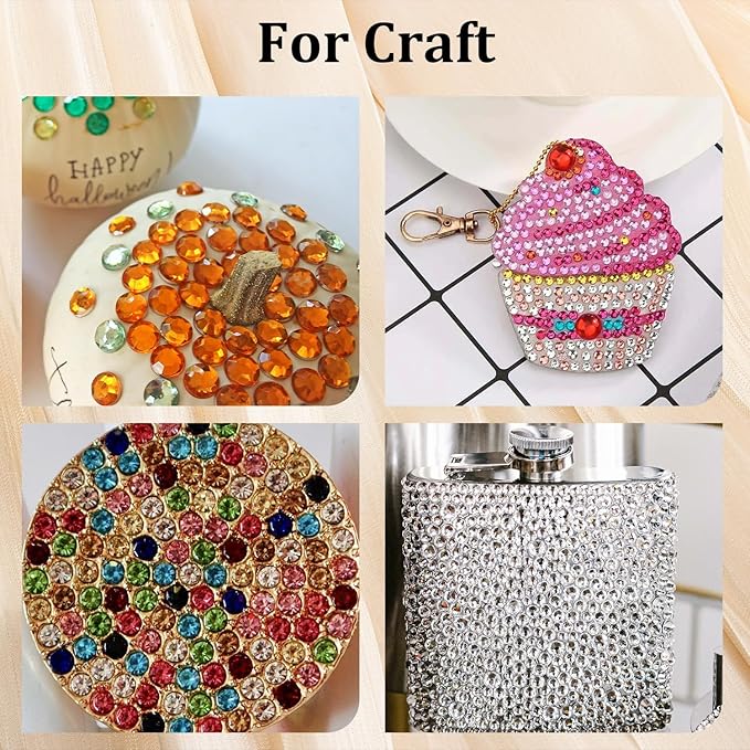 Colorful Face Gems for Makeup Set, Flatback Gorgeous Charming Clear Gass Gem with Makeup Glue+Picker Pencil+Tweezer+Dual-End Dotting Tool for Eye Body Hair Make-up and Nail Art Deco