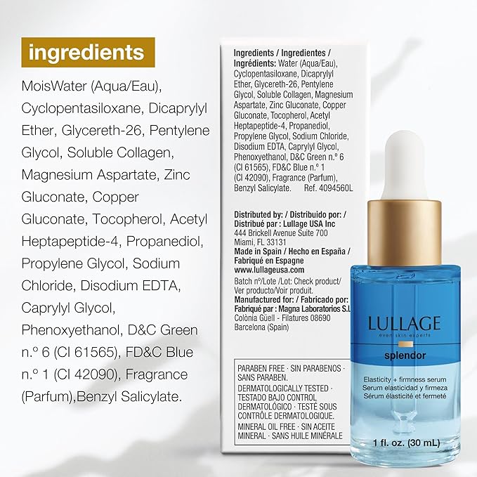 LULLAGE Splendor Elasticity & Firmness Moisturizing Face Serum for Women - Fast Absorbing Day & Night Hydrating Serum with Oxygen & Marine Collagen - 1 Fl. Oz Bottle