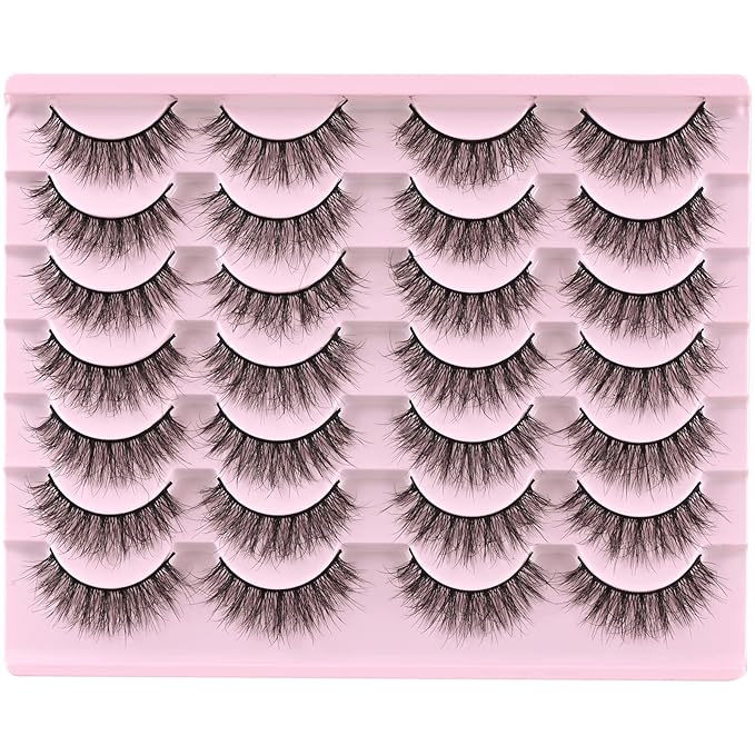 FARRED Natural Lashes Short Eyelashes Wispy False Mink Lash Pack 14 Pair Natural Look Fluffy Doll Eyelash Small Fake Strip Lashes Full Pestañas Sets for MUA and Beginners Daily Makeup (F5 | 8-15mm)