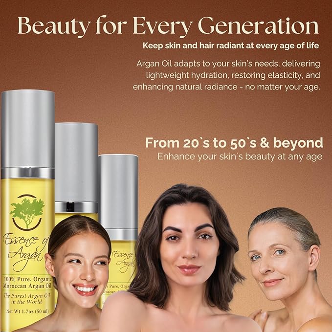 Essence Of Argan 100% Pure Moroccan Organic Argan Oil - Natural EcoCert Oil that Nourishes, Conditions and Moisturizes Your Skin, Hair and Nails (30ml/1oz)