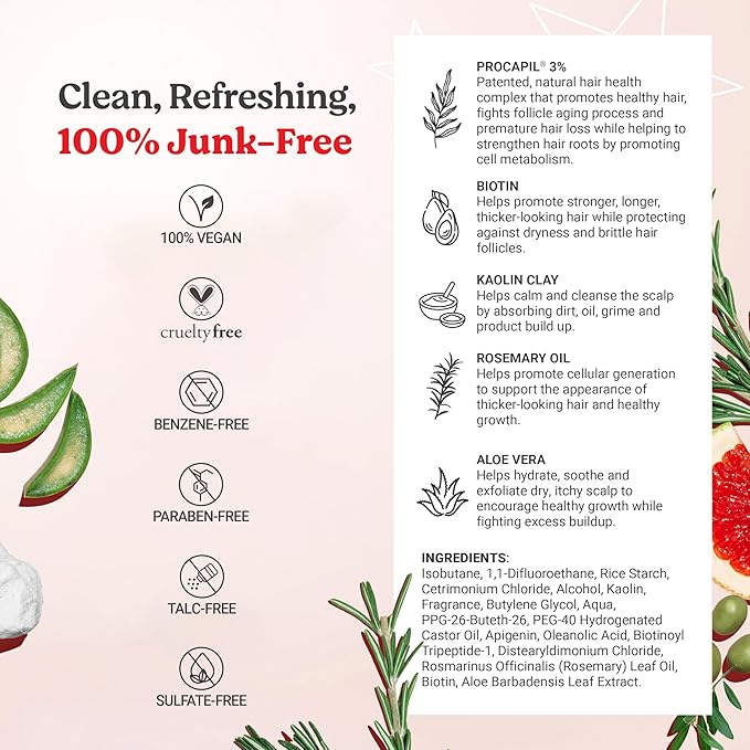 HAIRtamin Vitamin Infused Dry Shampoo for Women | Hair Texture Spray that Cleanses & Refreshes | Hair Complex for Healthy Thicker-Looking Hair | Procapil 3% & Vitamins for Scalp Health | Talc Free