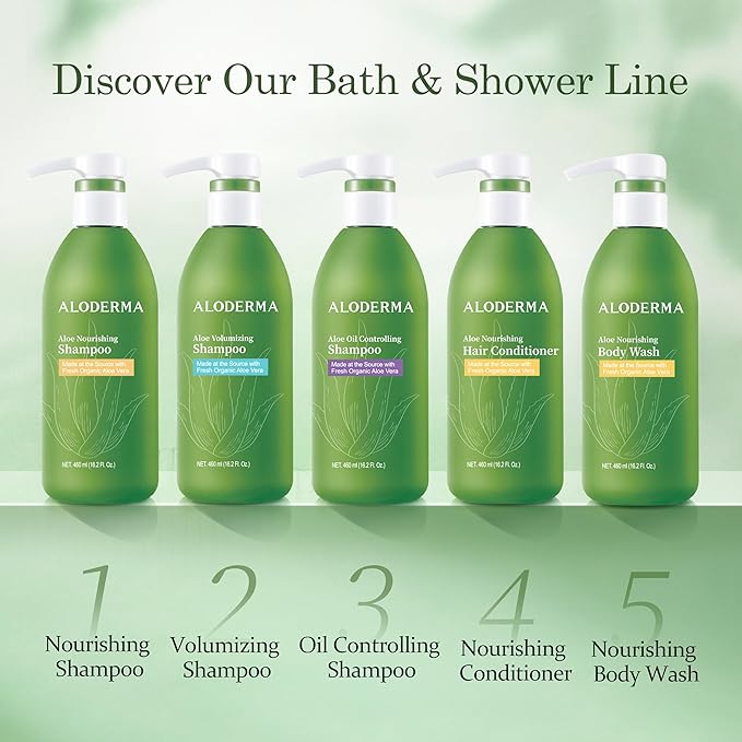 Aloderma Aloe Volumizing Shampoo for Fine, Brittle, & Thinning Hair - Featuring Freshly Harvested Organic Aloe Vera Infused with Arginine & Panthenol - Alcohol, Parabens, Mineral Oil Free - 16oz