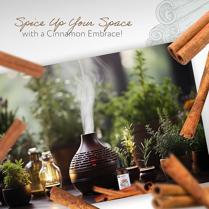 HBNO Organic Cinnamon Bark Essential Oil - 1 oz (30ml) Size - Ideal for Diffusers, Cleaning Agents, Skincare, and Haircare.