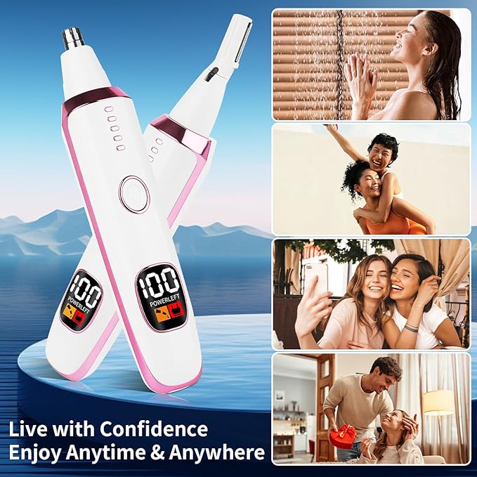 2025 Rechargeable Nose and Ear Hair Trimmer with LED Dispaly for Women Men,4 in 1 Painless Eyebrow & Facial Hair Trimmer with Powerful Motor,Ladies Wet & Dry Electric Razor (White)