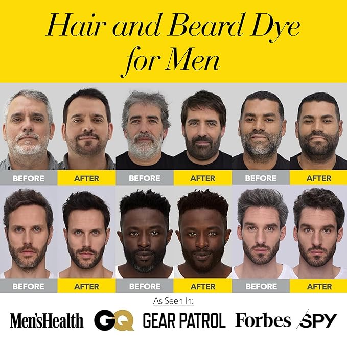 Cleverman Hair & Beard Dye Kit for Men, All-in-One Reusable Mens Hair Color, Natural Gray Coverage, Ammonia-Free Beard Mustache Dye (Jet Black for Black Men)