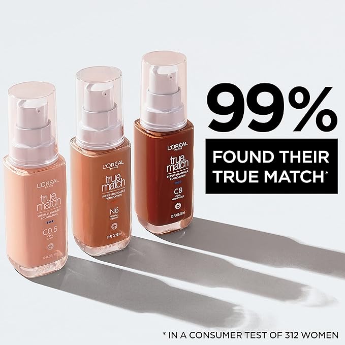 L'Oreal Paris True Match Super-Blendable Foundation, Medium Coverage Liquid Foundation Makeup, C5, Medium, 1 Fl Oz