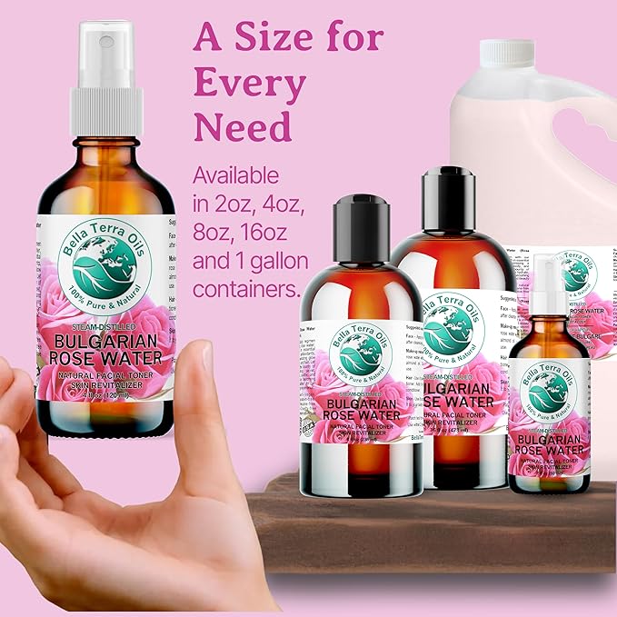 Bella Terra Oils - Rosewater Spray 16 oz - Embrace The Timeless Beauty of Pure Organic Rose Water, Ideal for Skin & Hair, Immerse in Natural Rose Fragrance