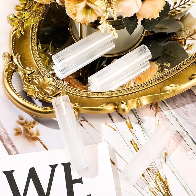 50 Pcs Lip Balm Containers Tubes Empty 3/16 oz Clear Lip Tubes and Shrink Wrap, Lip Gloss Tubes Lip Balm Containers with White Caps Twist Tubes for making Gifts, Travel