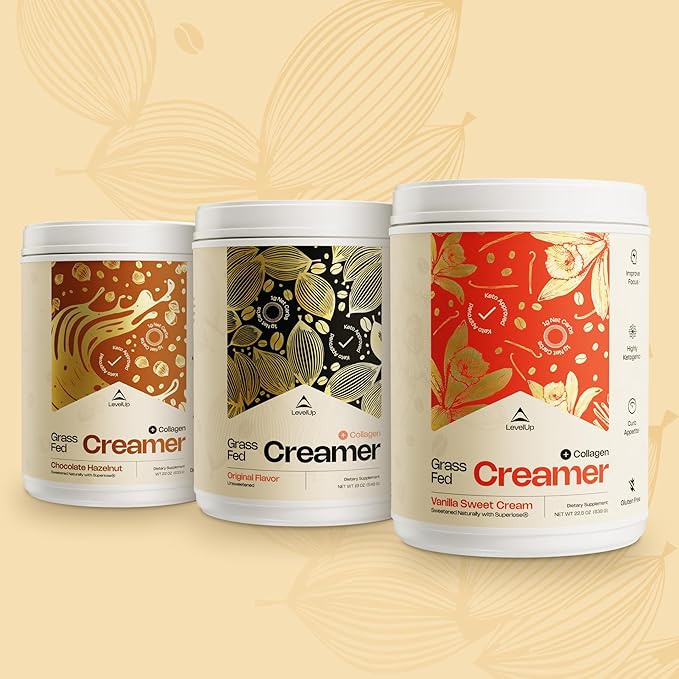 LevelUp Creamer, with Energizing MCT Oil and Collagen Peptides, Keto Coffee Creamer, Supports Natural Energy & Ketone Production - Vanilla Sweet Cream, 22.5 oz