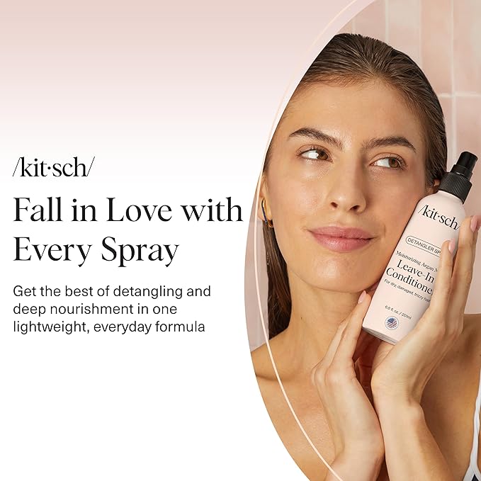 Kitsch Argan Milk Leave In Conditioner Spray – Lightweight Moisturizing Hair Spray for Women and Men - Hair Detangler Spray for Curly, Wavy, Fine, Dry & Damaged Hair - Silicone-Free - 6.8oz