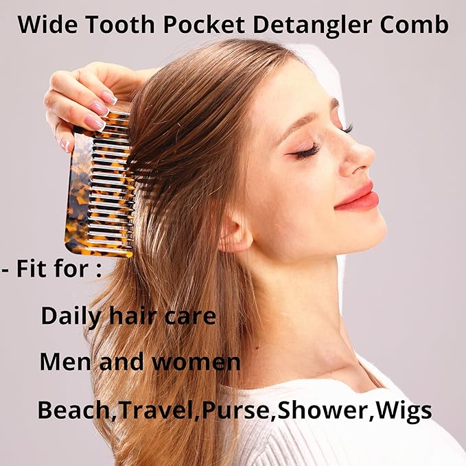 Fsmiling Wide Tooth Comb Large Detangling Comb Cellulose Detangler Comb for Thick Curly Wavy Wet Dry Hair 2 Pack,Black/Tortoise