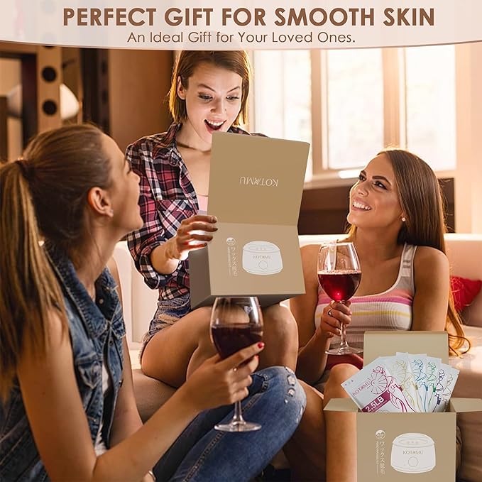 KOTAMU Waxing Kit for Women & Men, Wax Warmer for Hair Removal, Digital Wax Kit with Silicone Pot,Ideal for Face Eyebrow Arm Legs Armpit &Sensitive Skin, Cherry Waxing Machine for Home Salon Use