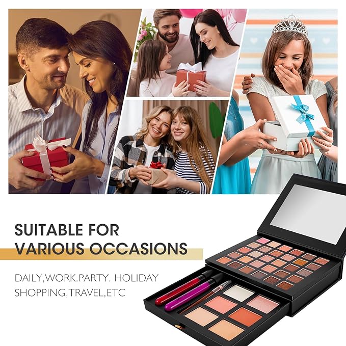 All in One Makeup Kit,Makeup Palette Includes 30 Color Eyeshadow, 2 Color Highlighter,2 Color Pressed Powder,2 Color Blusher,2 Pcs lip gloss,1 Pcs Eyepencil, Mirror,Makeup Gift Set for Women (017N)