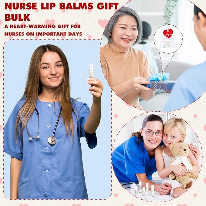 50 Sets Nurse Lip Balm Gifts Bulk Moisturizing Nurse Lip Balm with 50 Organza Drawstring Gift Bags 50 Tags Nurse Day Nurse Week Nurse Student Graduate Appreciate Gifts Bulk(Nurse)