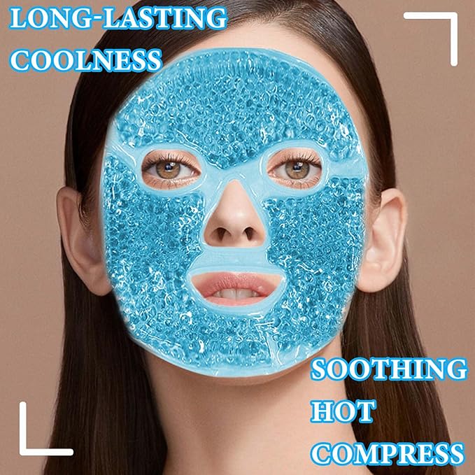 Cold Face Eye Mask Ice Pack for Dark Circles,Puffiness,Face SPA,Headaches,Pressure,Cooling Face Masks for Women Sleeping,Migraines Relief,Skin Care Gel Beads Hot Cold Use Ice Facial Mask