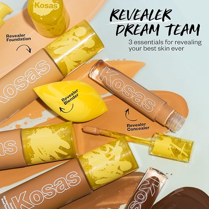 Kosas Revealer Skin-Improving Foundation with SPF 25 Protection - Hydrate, Brighten, Soothe, Plump, Protect Skin - Smoothing Texture, Natural Finish and Clean Formula - Light Medium Neutral Olive 210