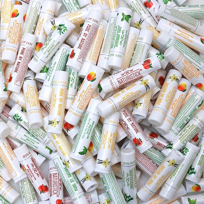 155-Pack Lip Balm in Bulk by Naturistick. Assorted Scents. 100% Natural Ingredients. Includes Display Fishbowl. Best Beeswax Chapstick for Dry, Chapped Lips. Made in USA