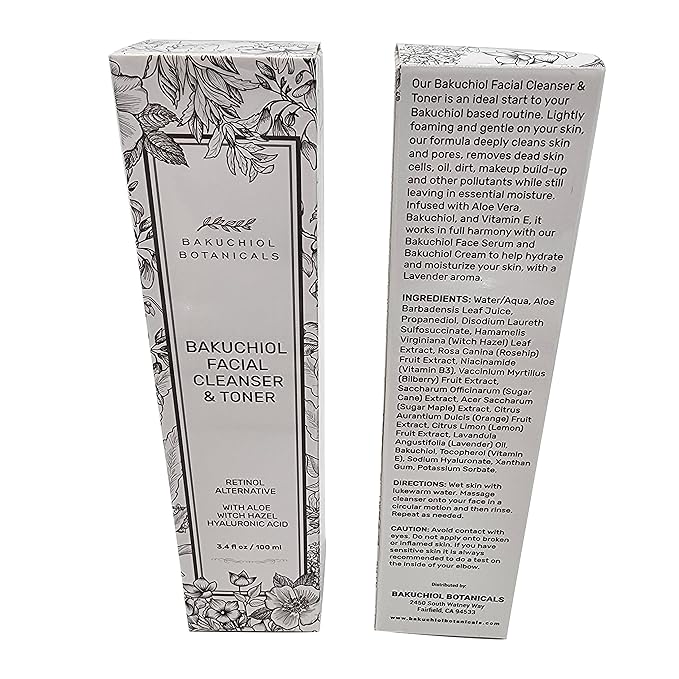 Bakuchol Botanicals Gift Set with Travel Case, Includes Face Serum, Toner & Cleanser All-in-One, Eye Cream, Moisturizer