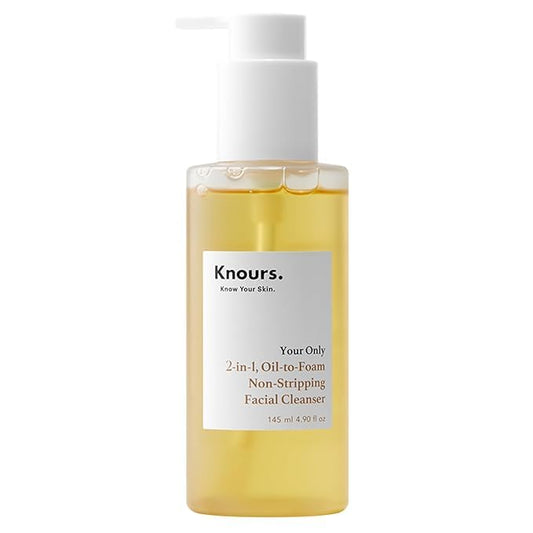 Knours. 2-in-1 Oil-to-Foam Non-Stripping Facial Cleanser, Honey & Plant Based Oils Makeup Remover Non Drying Clean Beauty (145ml 4.97 fl. oz.)