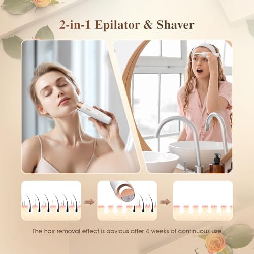 Epilator,2 in 1Epilator for Women Rechargeable,Womens Electric Shaver with LED Light,Hair Removal,Hair Removal for Women Legs/Face/Bikini/Arms,Smooth Epilator Trimmer Travel Kit Set,Simple to use