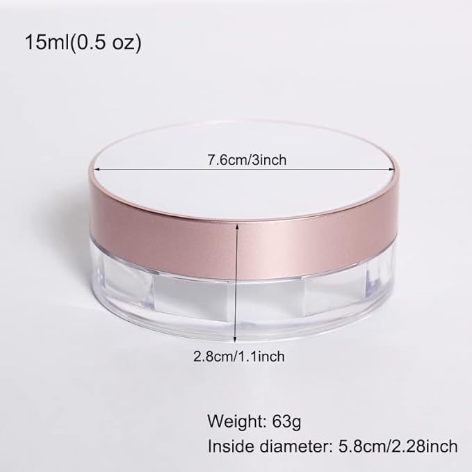 AKOAK Capacity 15ml(0.5 oz) No Leaks Empty Reusable Plastic Loose Powder Compact Container DIY Makeup Powder Case with Sponge Powder Puff, Elasticated Net Sifter and Threaded Screw Lid (White)