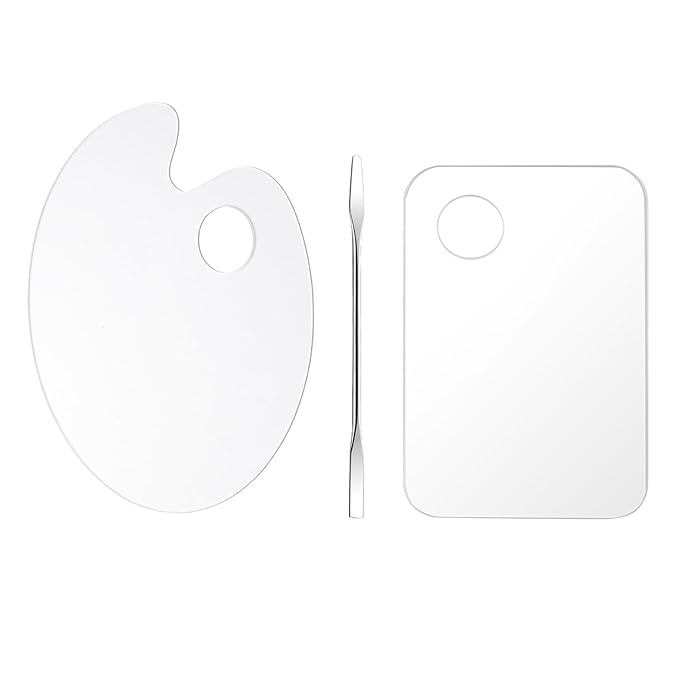 2 Pcs Acrylic Cosmetic Makeup Palette + 1 Pc Makeup Spatula, Makeup Mixing Tray Apply for Foundation Nail Art Beauty Salon Color Cream Liquid Mixing Art Palette