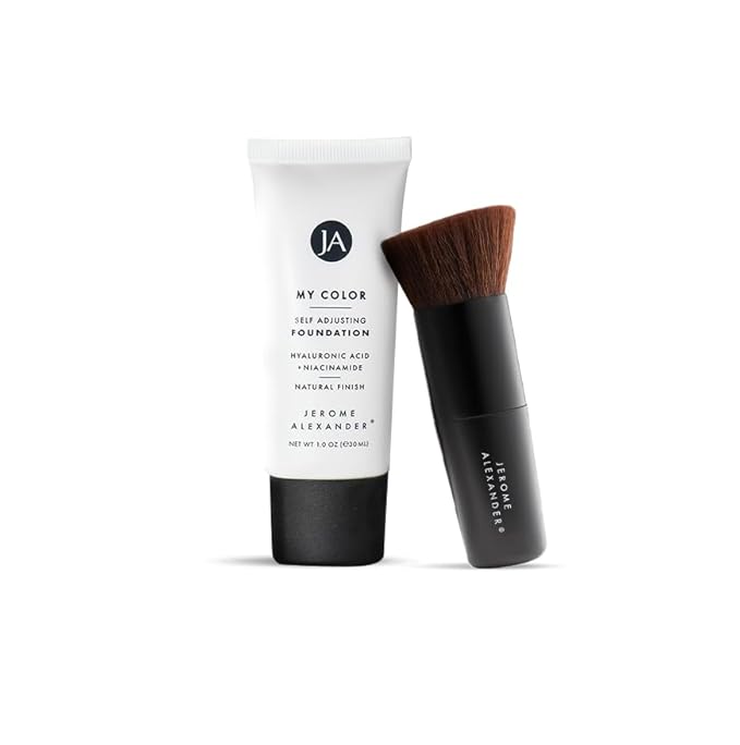 Jerome Alexander My Color Self Adjusting Full Coverage Foundation Makeup with Kabuki Brush (Light)