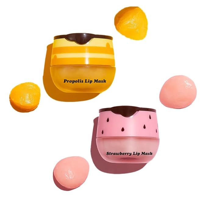 3Pcs Lip Balm Honey Pot, Lip Mask Overnight Lip Balm Hydrating Prevention Dry and Crack Lip Scrubs Exfoliator Lip Wrinkle Care, Beeswax with Vitamin E (3Pcs Honey&Strawberry&Watermelon)