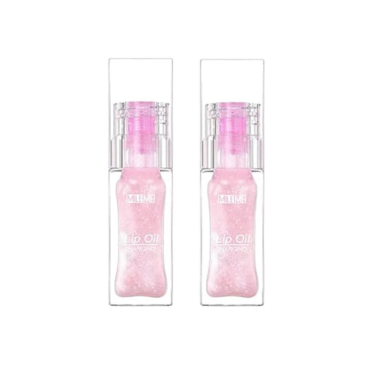 2PCS/Set MILEMEI Color Changing Lip Oil Magic Moisturizing, Big Brush Plumping Lip Oil, Plumping Glimmer Glow