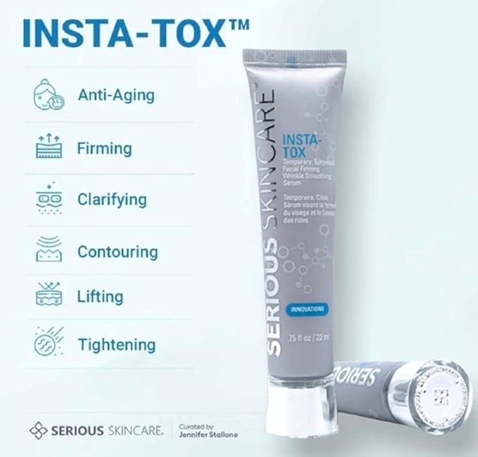Serious Skincare INSTA-TOX Facial Firming Wrinkle Smoothing Serum and Reverse Lift Firming Eye Cream Set - Filler for Fine Lines, Deep Wrinkles and Pores - Temporary Eye Tightener